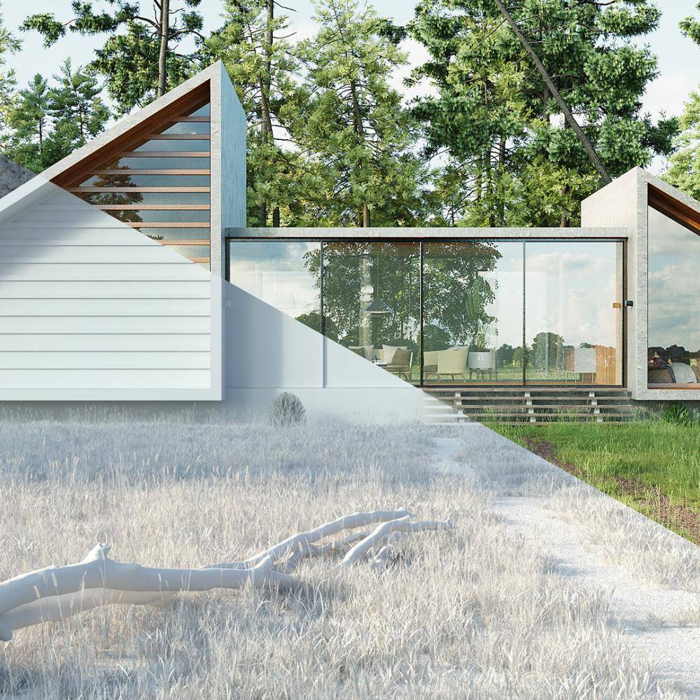 Farmhouse with vegetation