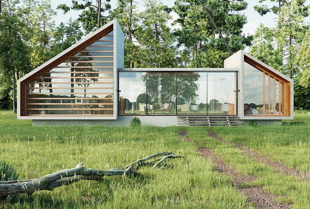 Farmhouse with vegetation