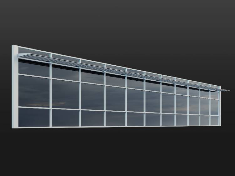 Curtain Wall Simple 3 with Sunshade - Rendered Image 1