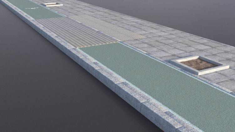 1 Flagstone Paving 2 Green Cycle Lane Basins - Imagen renderizada 1