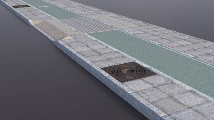 1 Flagstone Paving Green Cycle Lane Basins - Rendered Image 1