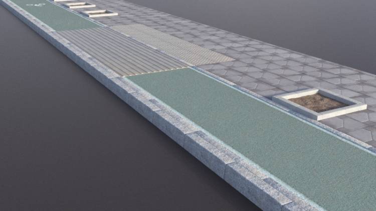 2 Pattern Paving 2 Green Cycle Lane Basins - Rendered Image 1