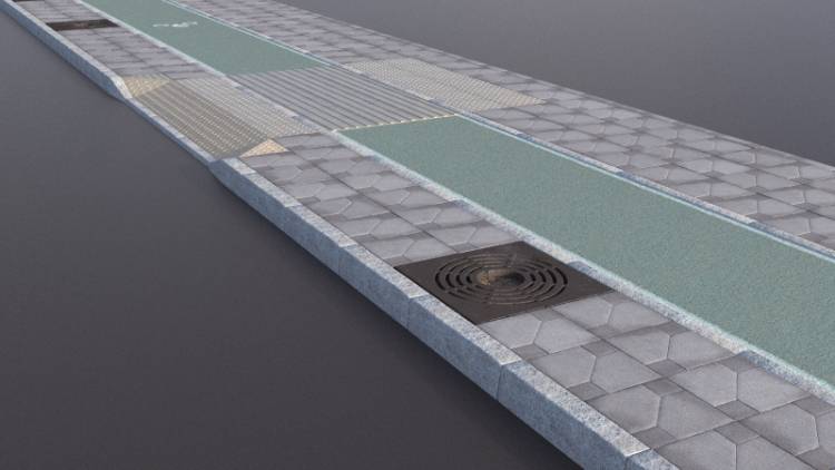 2 Pattern Paving Green Cycle Lane Basins - Rendered Image 1