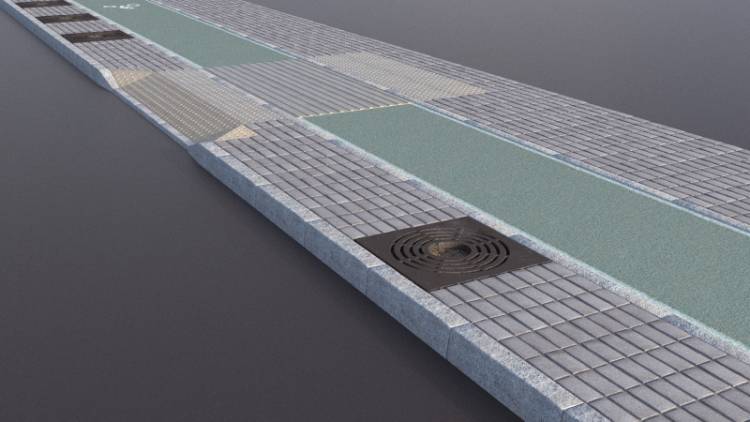 3 Small Tile Green Cycle Lane Basins - Рендерированное изображение 1