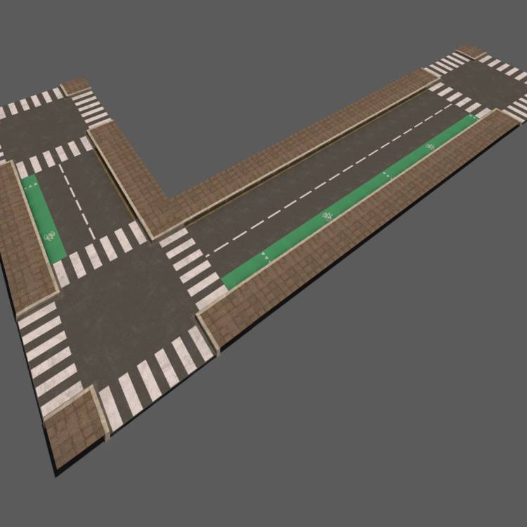 Street Road 10 Crosswalk Segment - Bicycle Lane - Рендерированное изображение 1
