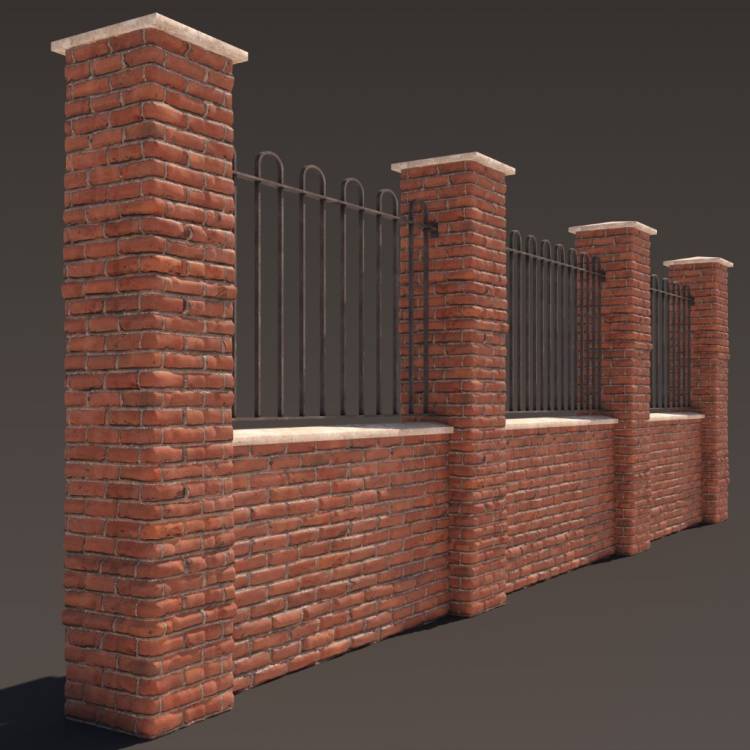 2 Red Brick Wall Fence 2 2m - Imagen renderizada 1