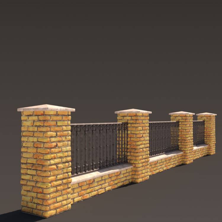 2 Yellow Brick Wall Fence 1 1m - Image rendue 1