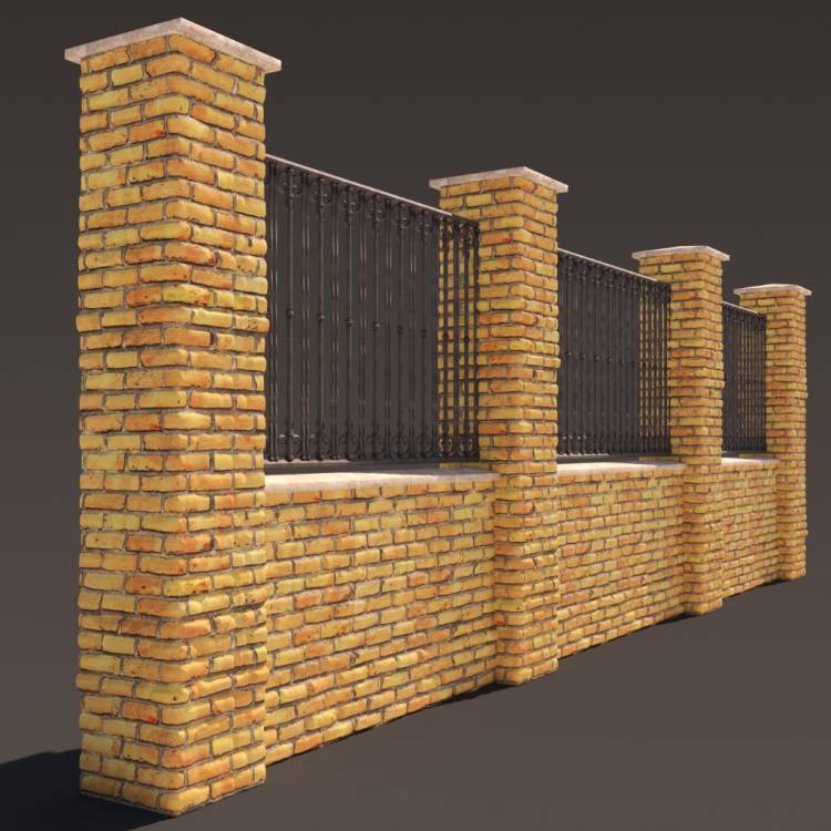 2 Yellow Brick Wall Fence 1 2m - Imagen renderizada 1