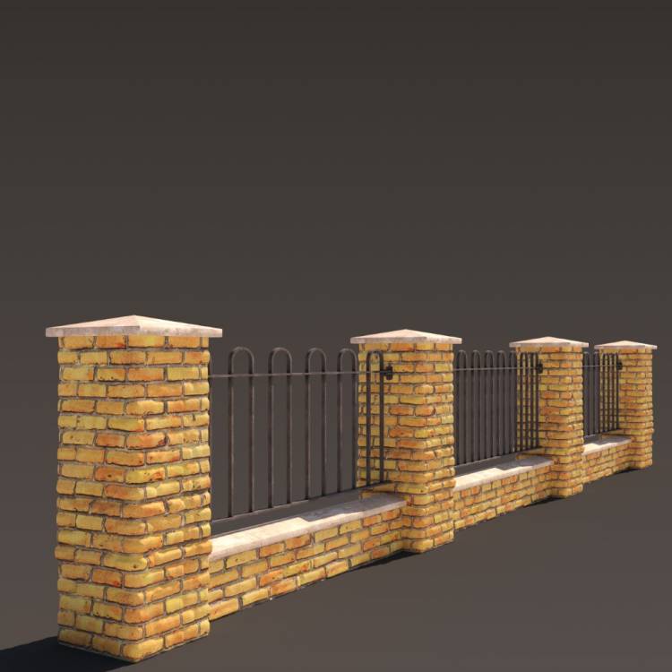 2 Yellow Brick Wall Fence 2 1m - Рендерированное изображение 1