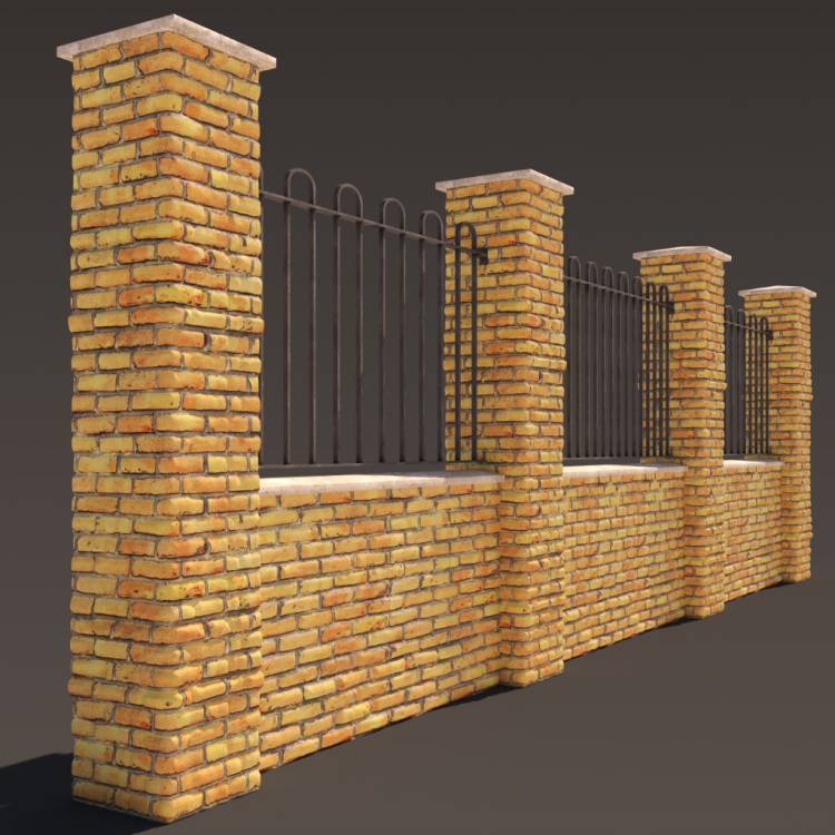 2 Yellow Brick Wall Fence 2 2m - Rendered Image 1