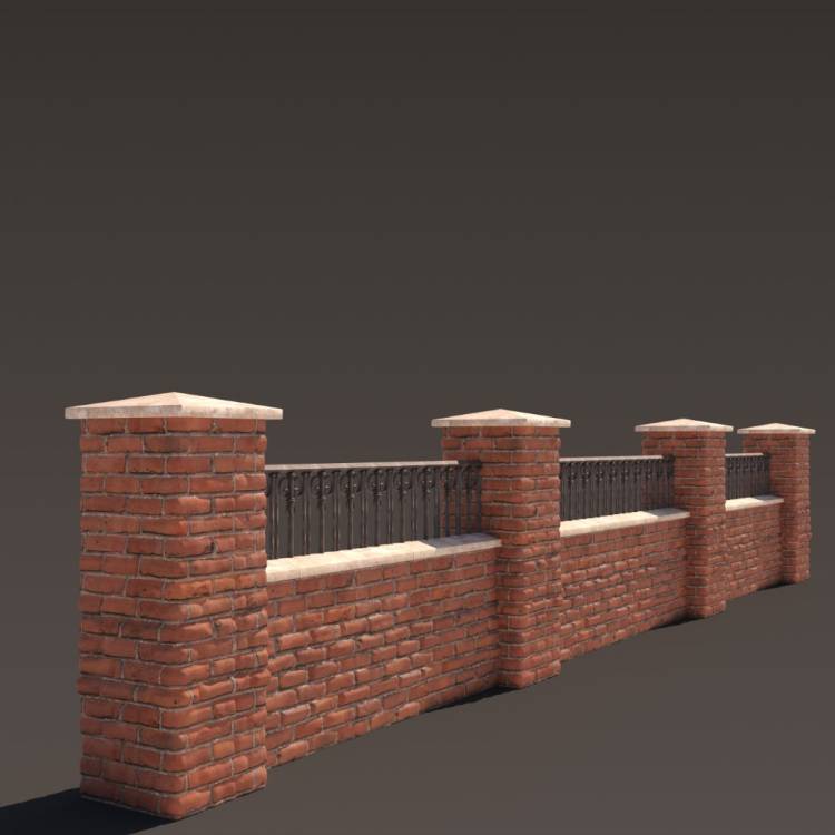Red Brick Wall Fence 1 1m - Рендерированное изображение 1