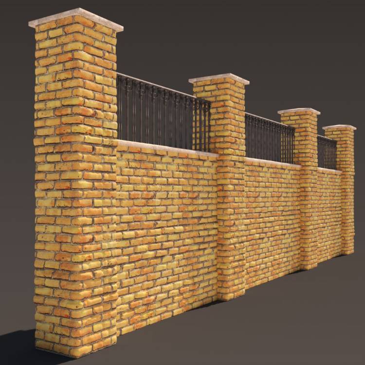 Yellow Brick Wall Fence 1 2m - Imagen renderizada 1