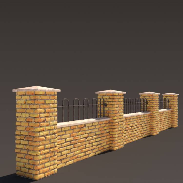 Yellow Brick Wall Fence 2 1m - Image rendue 1