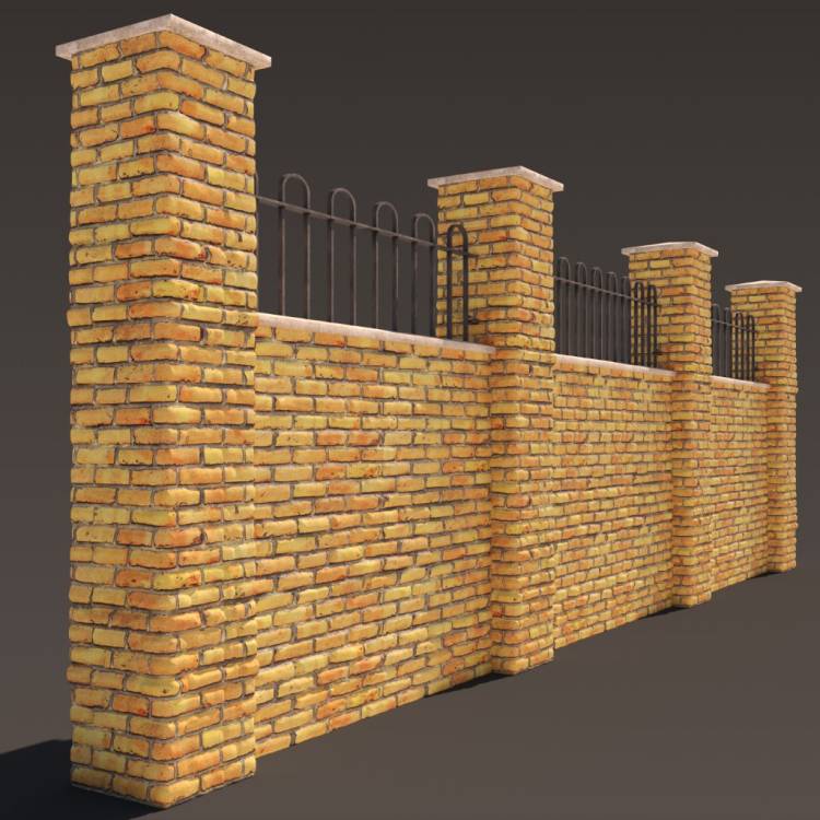 Yellow Brick Wall Fence 2 2m - Rendered Image 1