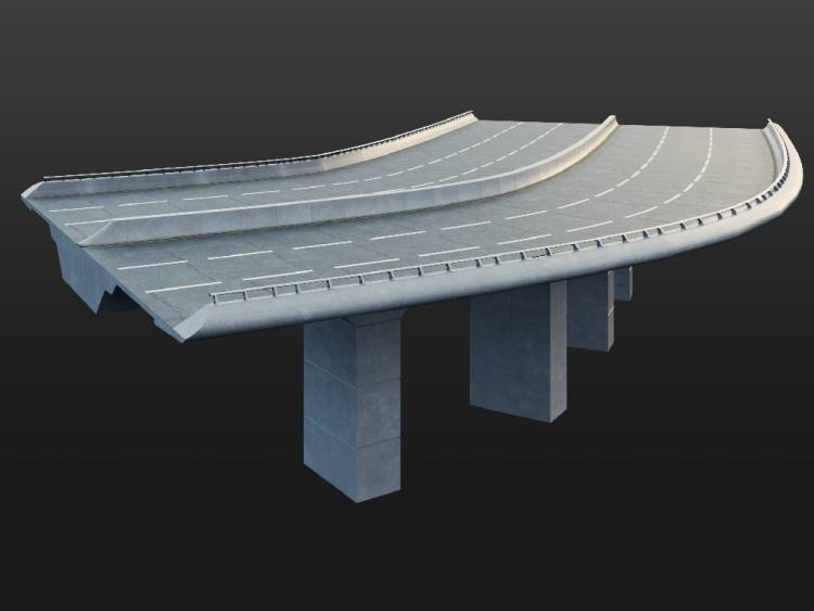 Higway Bridge double way triple line - Rendered Image 1