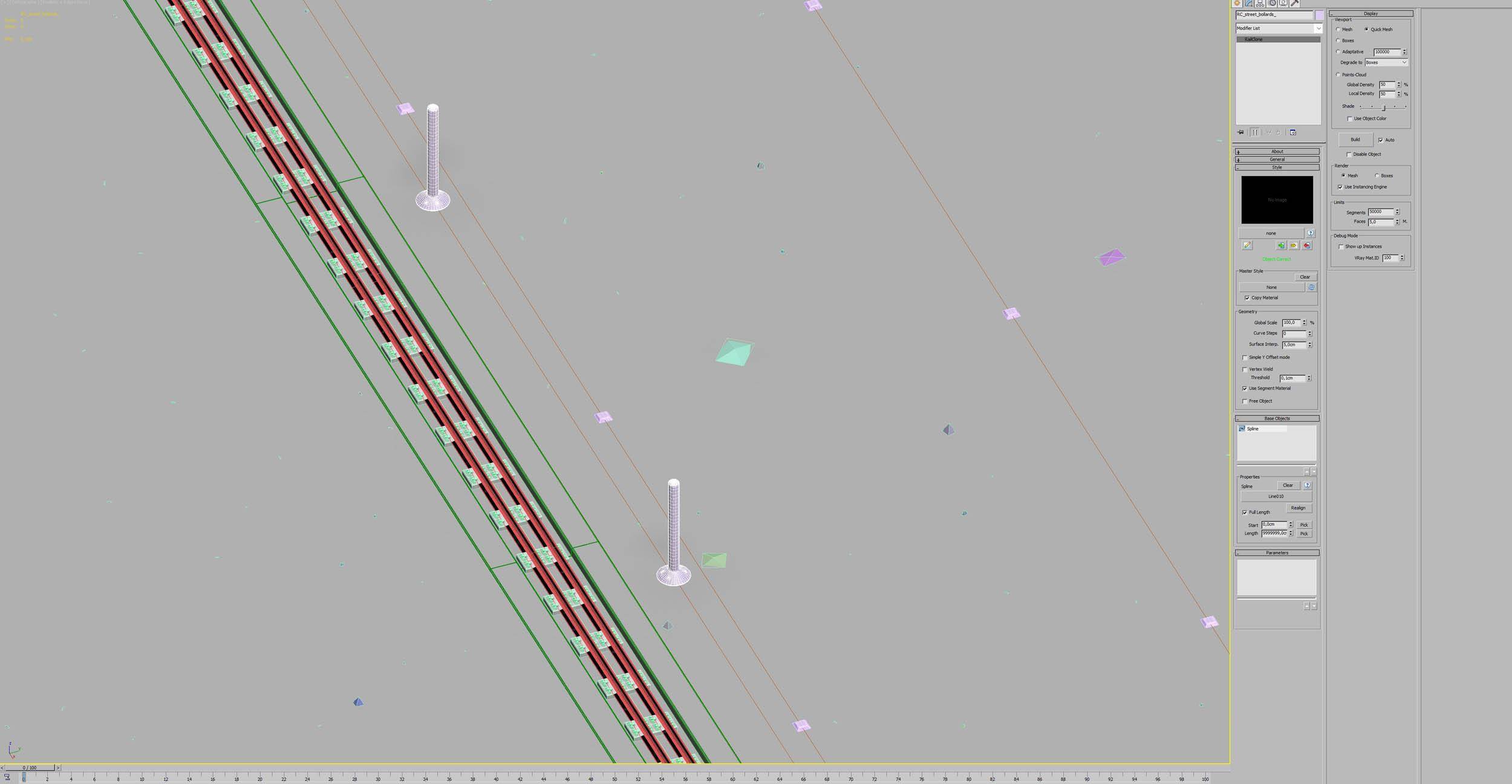 The tracks and bollards combined The tracks and bollards combined