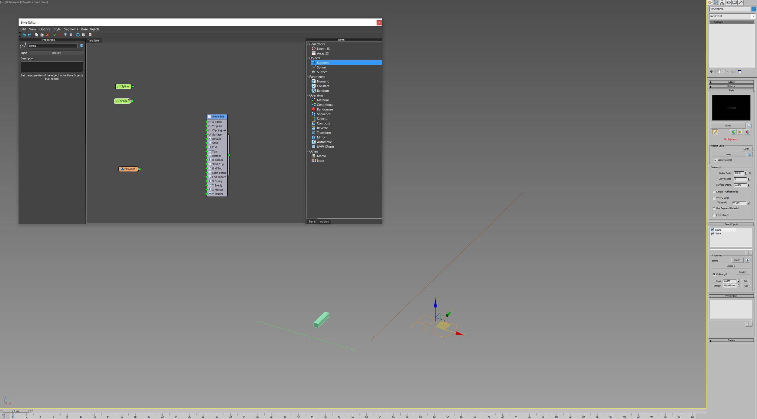 The basic setup - an A2S array, a spline and a segment to represent containers The basic setup - an A2S array, a spline and a segment to represent containers