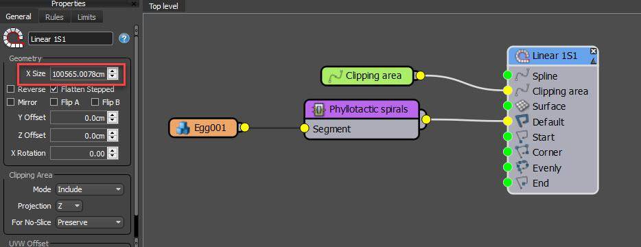 Basic graph for a sunflower seed effect with RailClone
