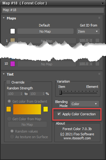 The Forest Colour map showing the Override option